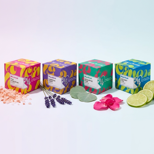 Mom Bomb everyday 5 oz bath bombs, styled