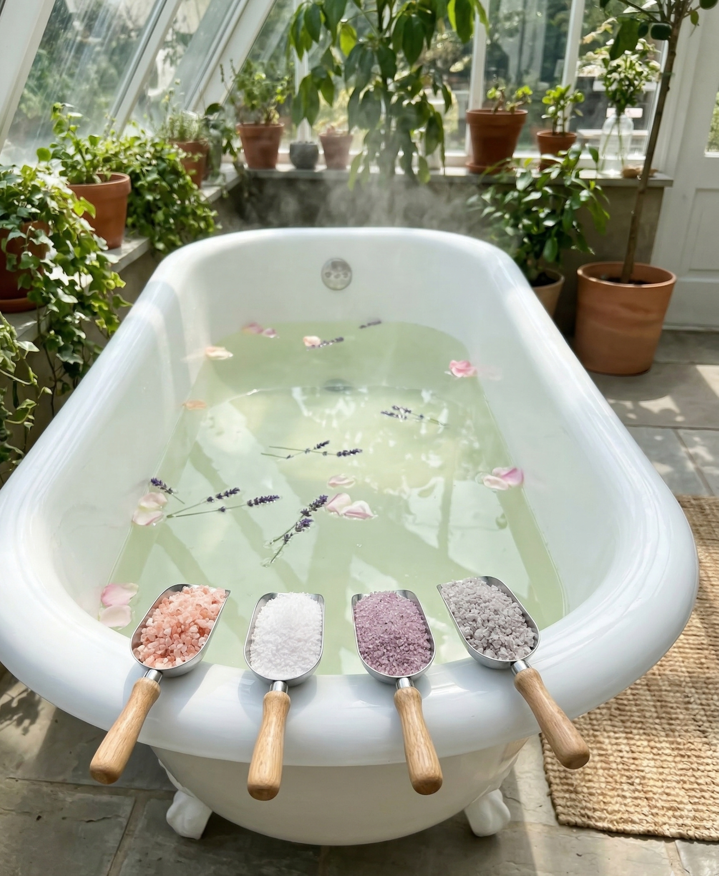 Mom Bomb summer mineral soak collection in a clawfoot tub