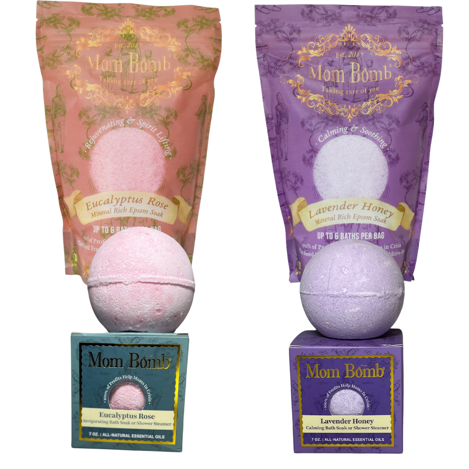 Gift Bundle: 2 Epsom Soaks + 2 Bath Bomb/Shower Steamers