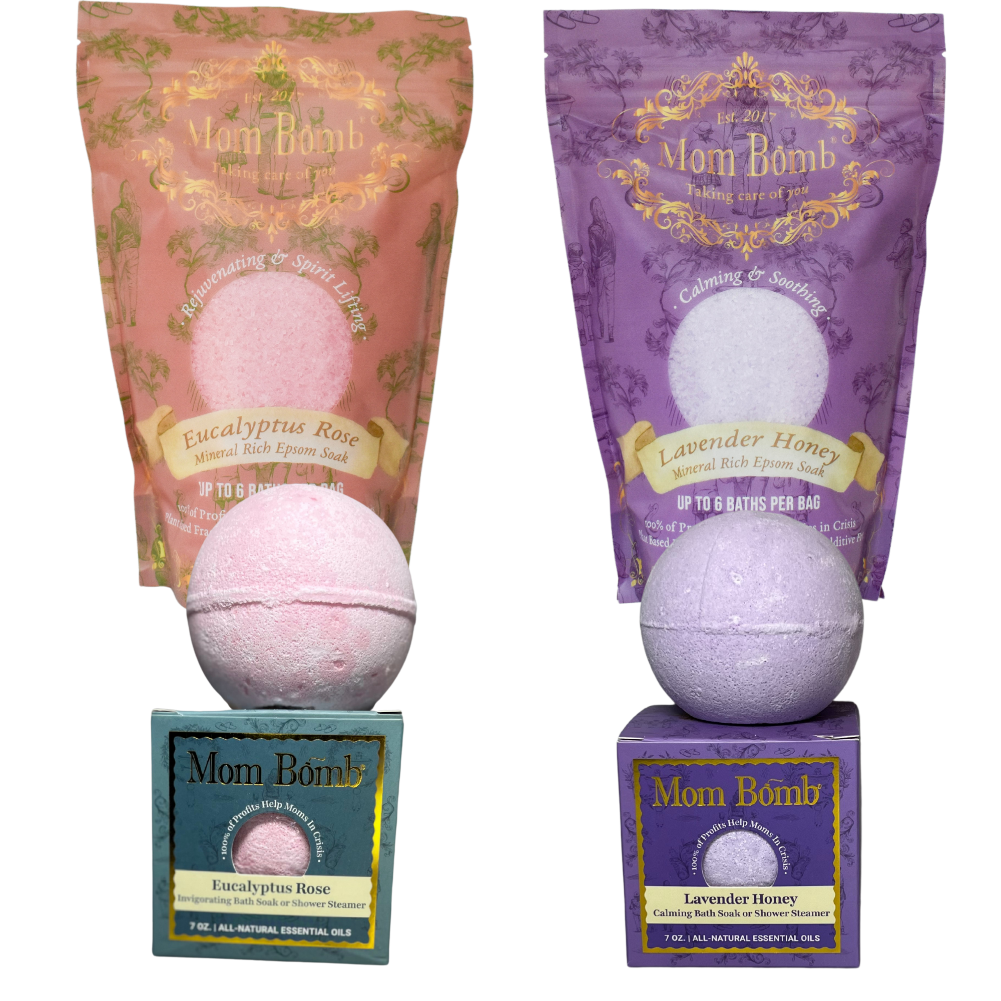 Gift Bundle: 2 Epsom Soaks + 2 Bath Bomb/Shower Steamers