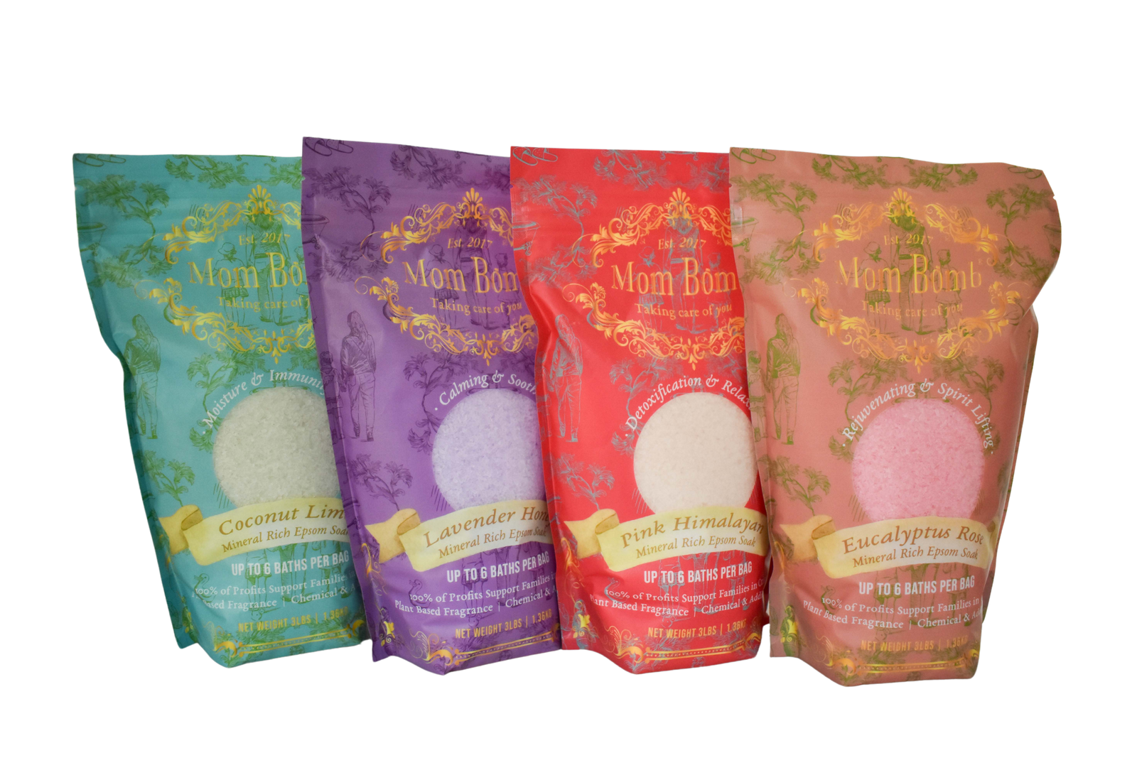 Better For You Bath Soak Collection – 4-pack of 3 lb natural bath salts from Mom Bomb
