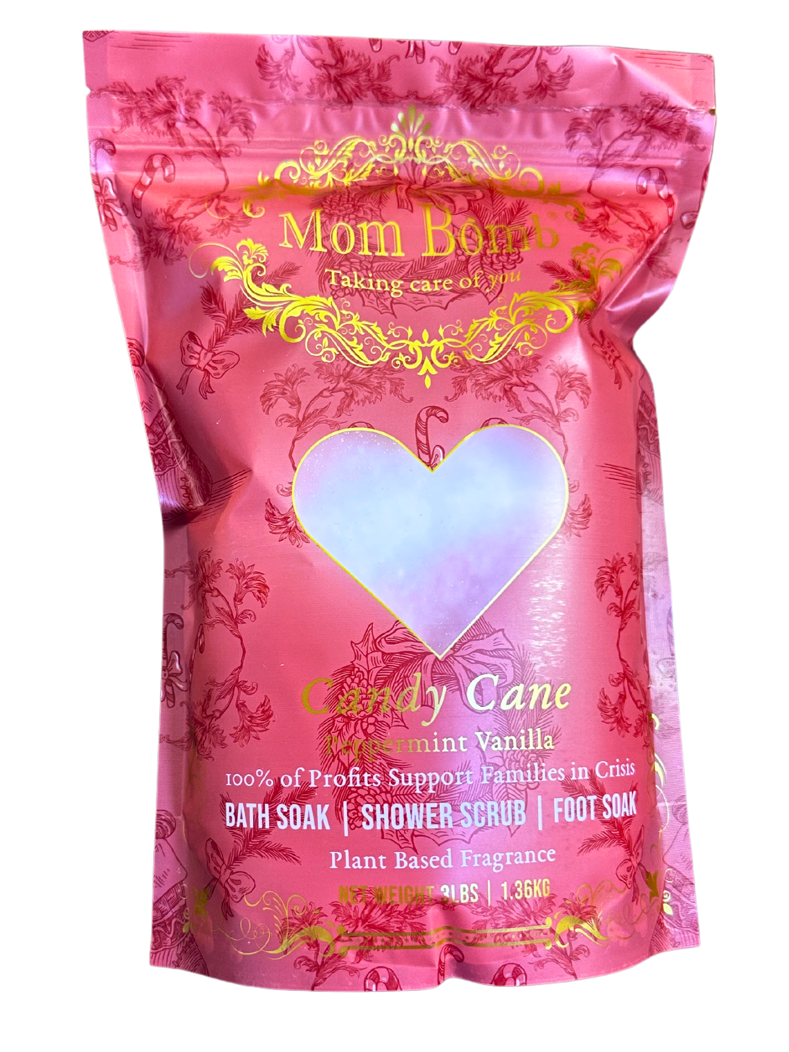 Mom Bomb Candy Cane Bath Salts – All-Natural, Vegan, Multi-Use for Holiday Refreshment (3lbs)