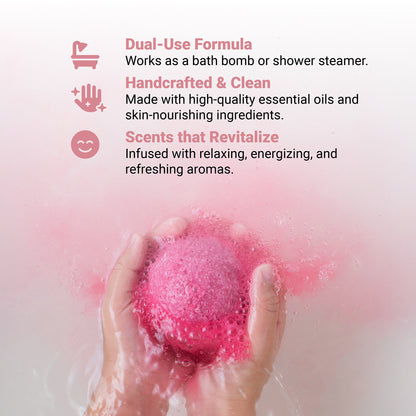 Mom Bomb tips graphic – how to use bath bombs and steamers effectively for maximum fizz, scent, and relaxation