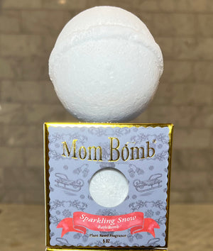 Mom Bomb Sparkling Snow Bath Bomb – All-Natural, Vegan, Single-Use Winter Bliss with winter mint scents (5oz)