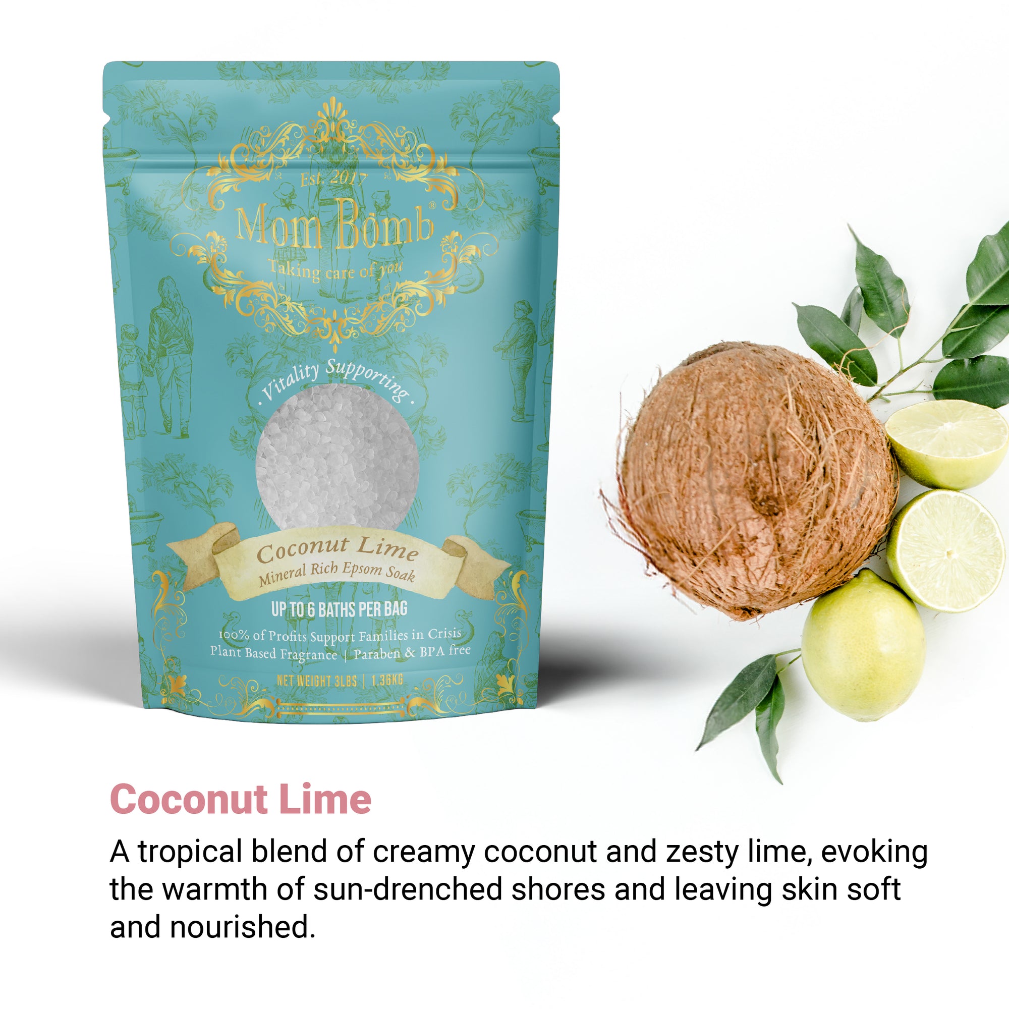 Coconut Lime Bath Salt – uplifting citrus and coconut aroma for stress relief and skin softening