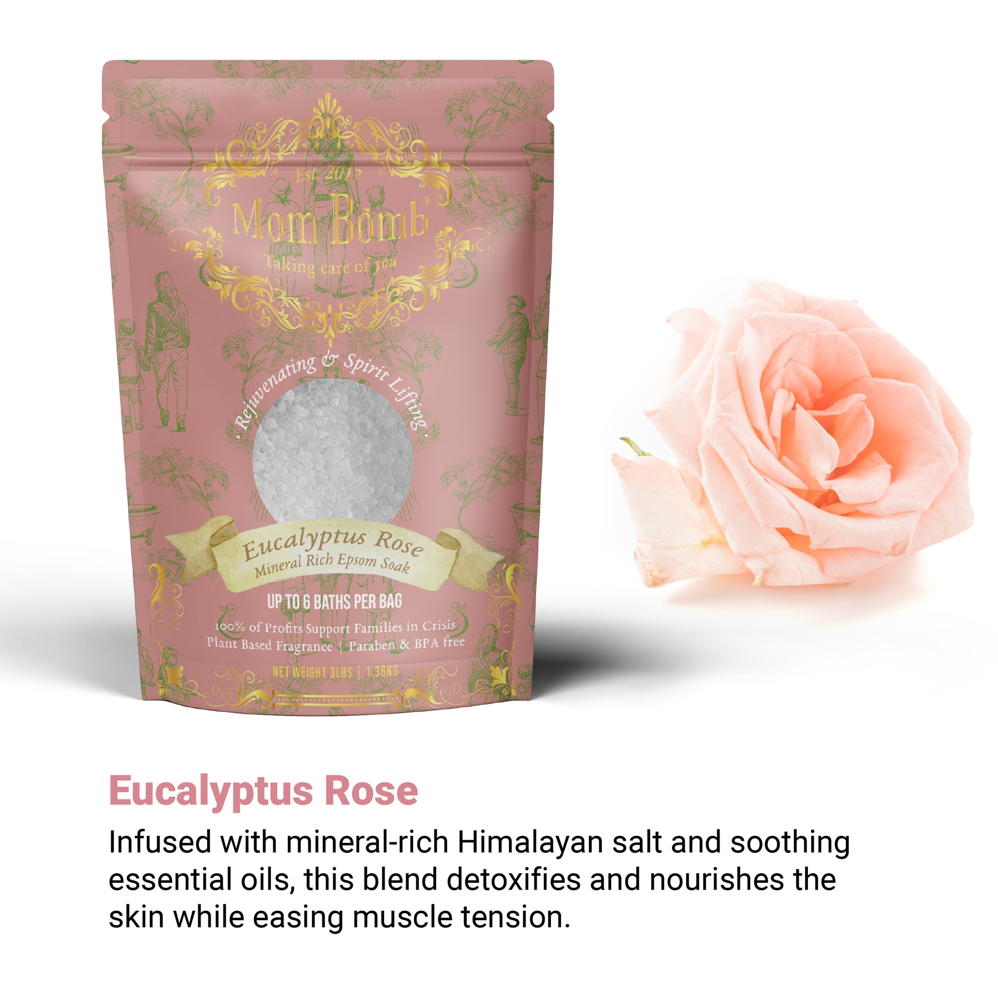 Eucalyptus Rose Bath Salt – botanical blend of Himalayan salt, eucalyptus, and rose petals