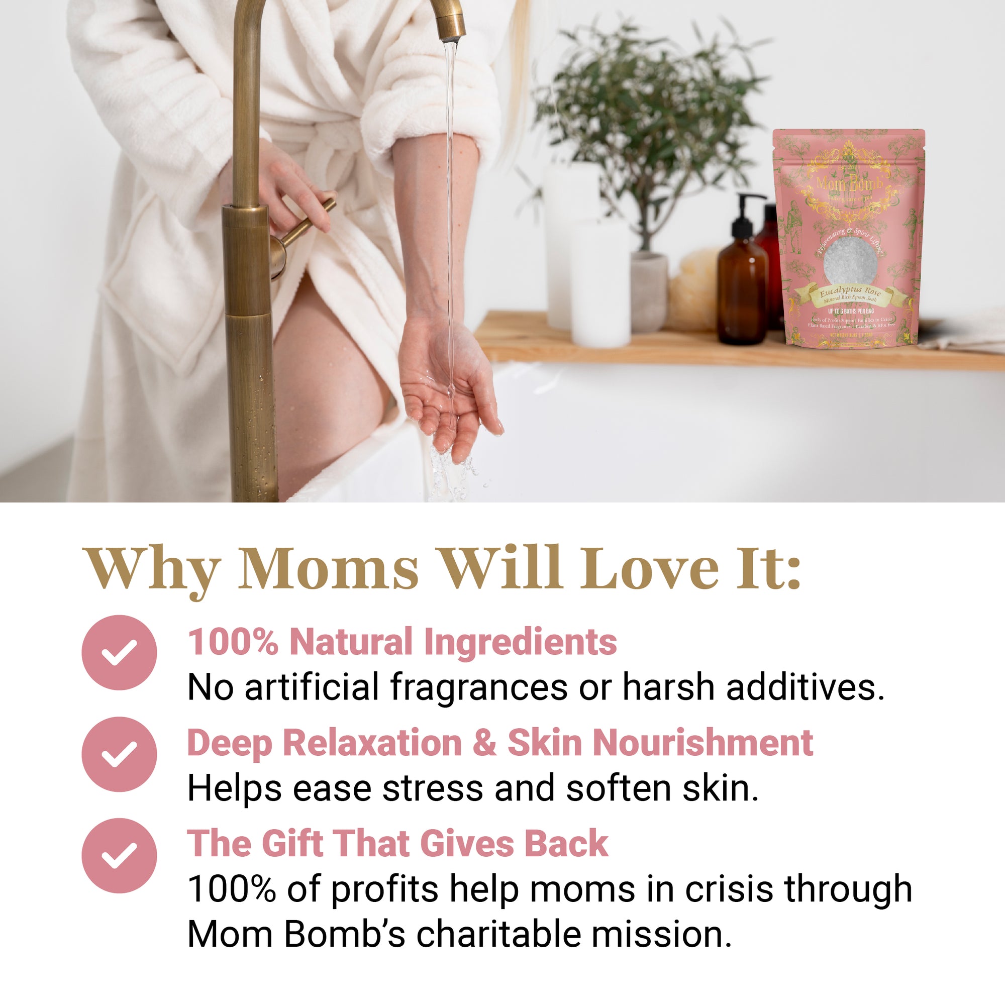 Why Moms Love Eucalyptus Rose – all-natural salt soak with stress relief, skin nourishment, and charitable impact