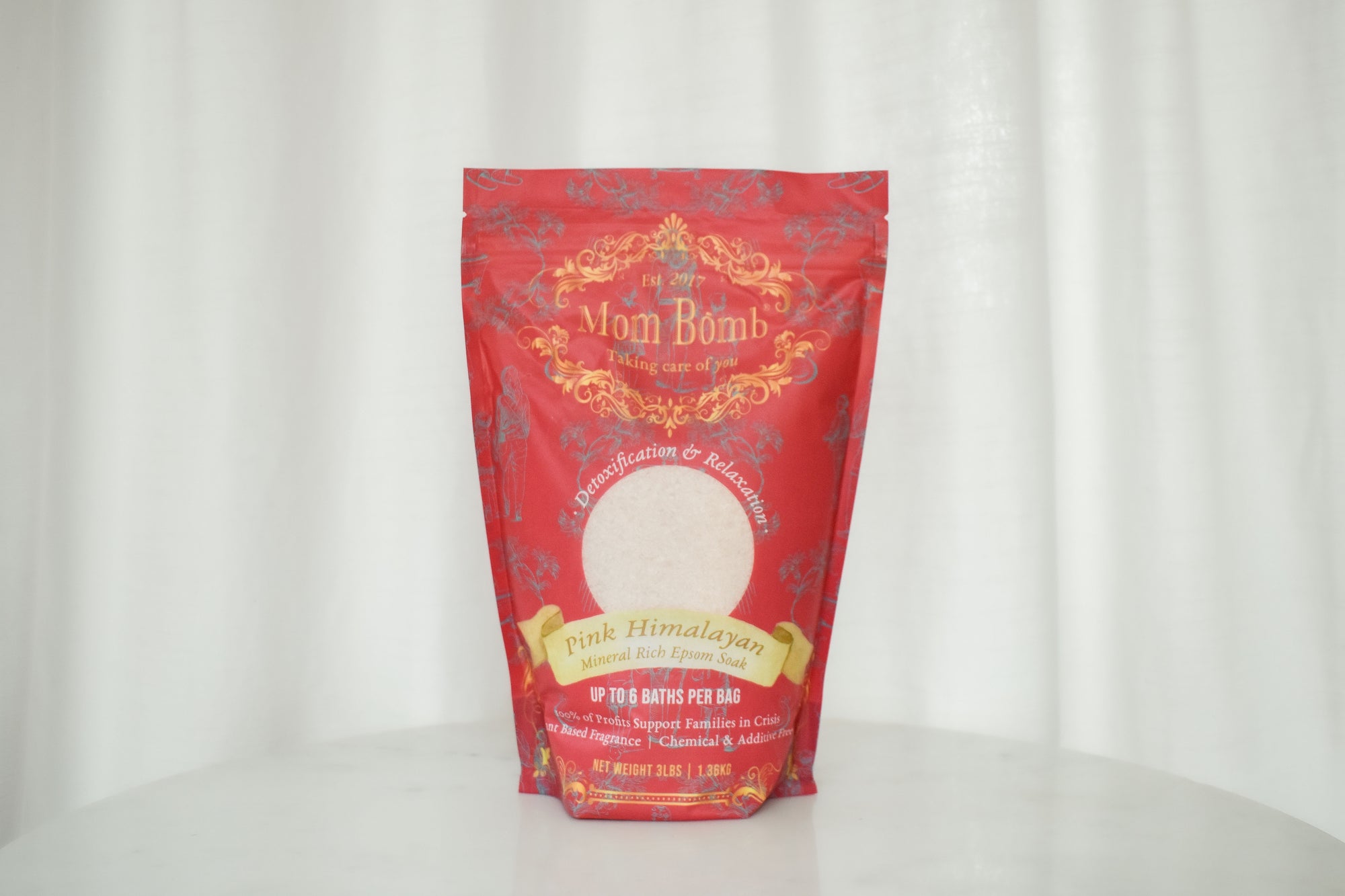 Mom Bomb Pink Himalayan Bath Soaks 3lb with Melon and Cedarwood scents