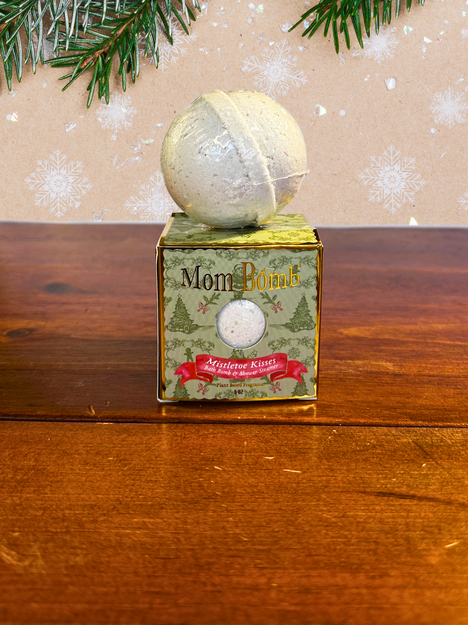 Mom Bomb Mistletoe Kisses Bath Bomb – All-Natural, Festive and Romantic Holiday Escape (5oz)