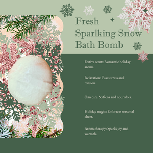 Mom Bomb Sparkling Snow Bath Bomb – All-Natural, Vegan, Single-Use Winter Bliss with winter mint scents (5oz)