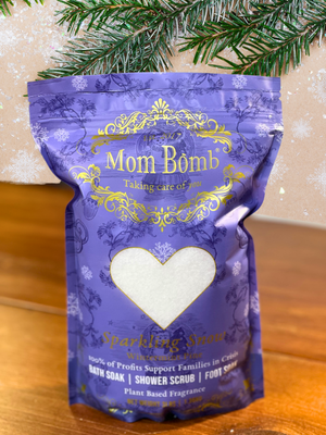 Mom Bomb Sparkling Snow Bath Salts Shower Scrub and Foot Soak – All-Natural, Vegan, Multi-Use for Winter Revitalization (3lbs)