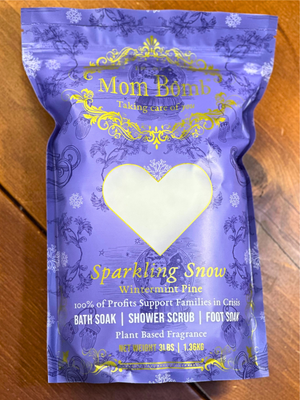 Mom Bomb Sparkling Snow Bath Salts Shower Scrub and Foot Soak – All-Natural, Vegan, Multi-Use for Winter Revitalization (3lbs)