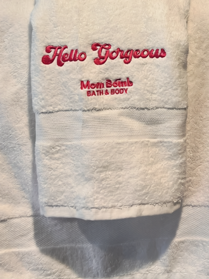 Hello Gorgeous Turkish cotton bath towel, full view