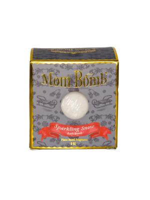 Mom Bomb Sparkling Snow Bath Bomb – All-Natural, Vegan, Single-Use Winter Bliss with winter mint scents (5oz)